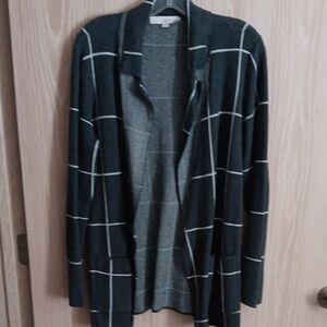 LOFT Dark Gray Plaid Cardigan